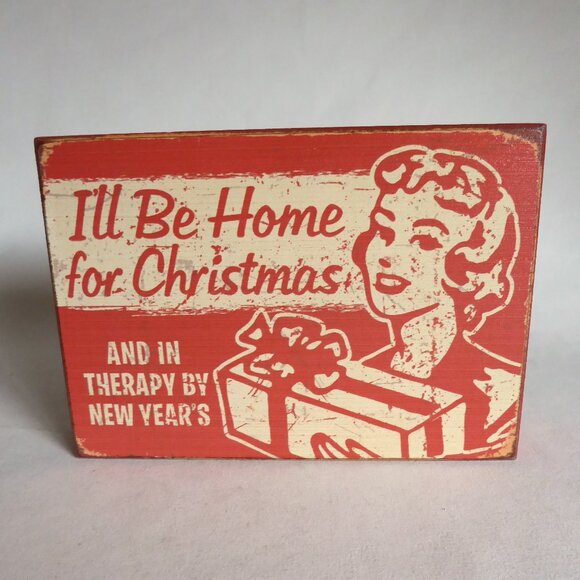 Other - NEW 5” x 7” RETRO RUSTIC FARMHOUSE I’LL BE HOME FOR CHRISTMAS HOLIDAY WOOD SIGN